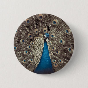 Badge Rond 5 Cm Peacock bleu antique