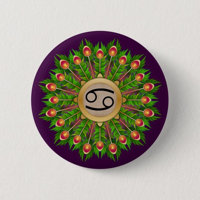 Badge Rond 5 Cm Peacock Plume couronne signe Zodiac cancer (Devant)