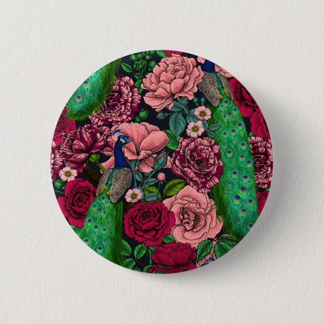 Badge Rond 5 Cm Peacocks dans le jardin rose 2 (Devant)