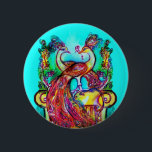 Badge Rond 5 Cm PEACOCKS IN LOVE  MONOGRAM red blue turquase green<br><div class="desc">Elegant  and classy design . Watercolor painting with golden and silver foil .</div>