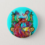 Badge Rond 5 Cm PEACOCKS IN LOVE  MONOGRAM red blue turquase green<br><div class="desc">Elegant  and classy design . Watercolor painting with golden and silver foil .</div>