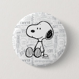 Badge Rond 5 Cm PEANUTS   Snoopy on Black White Comics
