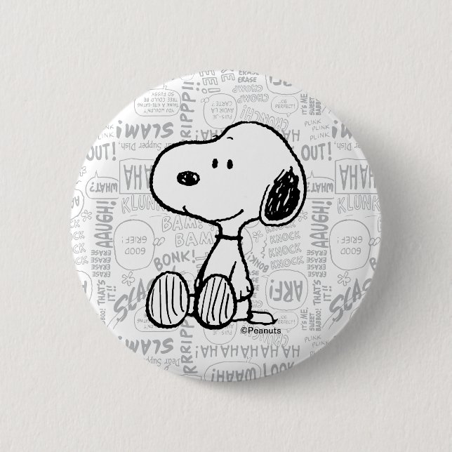 Badge Rond 5 Cm PEANUTS | Snoopy on Black White Comics (Devant)