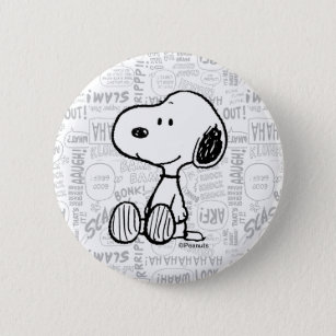 Badge Rond 5 Cm PEANUTS   Snoopy on Black White Comics
