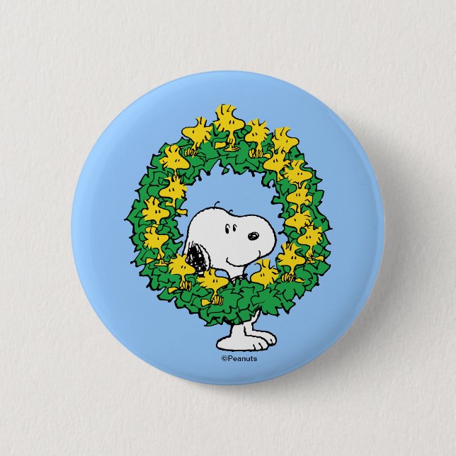Badge Rond 5 Cm Peanuts | Snoopy & Woodstock Christmas Wreath (Devant)