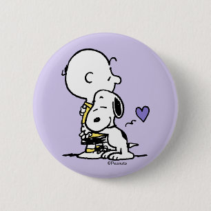 Badge Rond 5 Cm Peanuts   Valentine's Day   Charlie Brown & Snoopy
