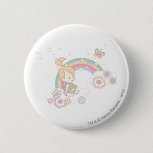 Badge Rond 5 Cm PEBBLES™ Arc-en-ciel et nuages de fleurs