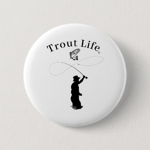 Badge Rond 5 Cm Pêche à la mouche Vie de truite