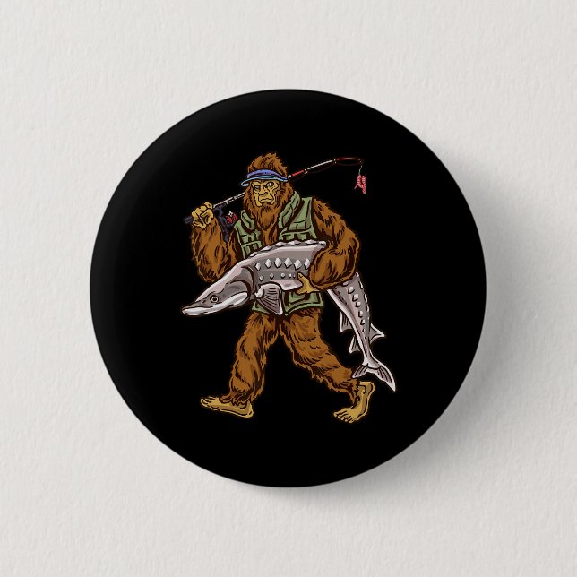 Badge Rond 5 Cm Pêche à l'esturgeon Bigfoot Pêcheurs  (Devant)