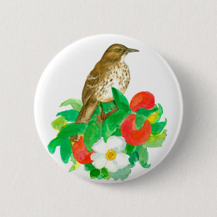 Badge Rond 5 Cm Pêche Arbre Fruit Cherokee Fleurs Roses