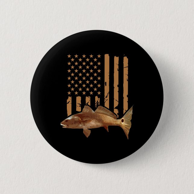 Badge Rond 5 Cm Pêche au rouget rouge queue de tambour Usa drapeau (Devant)