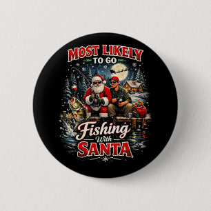 Badge Rond 5 Cm Pêche avec le Père Noël