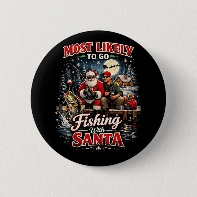 Badge Rond 5 Cm Pêche avec le Père Noël (Devant)