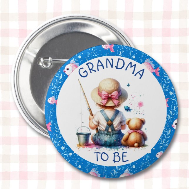 Badge Rond 5 Cm Pêche Baby shower de fille à thème | Grand-mère (Créateur téléchargé)