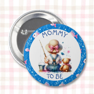 Badge Rond 5 Cm Pêche Baby shower de fille à thème   Maman doit êt