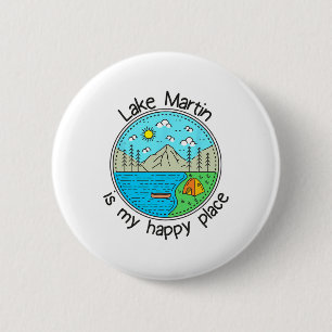 Badge Rond 5 Cm Pêche Bateau Camping - Mon endroit heureux Lac Mar