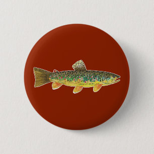 Badge Rond 5 Cm Pêche Brown à la truite Poisson à la rousse