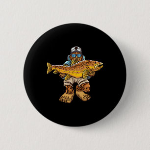 Badge Rond 5 Cm Pêche de la truite brune en rivière Chasse au Bigf