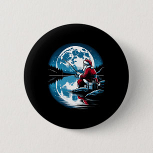 Badge Rond 5 Cm Pêche de Noël de Père Noël Xmas Pêcheur Poisson