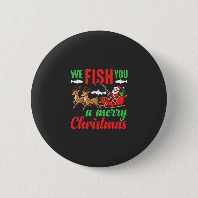 Badge Rond 5 Cm Pêche de Noël Joyeux Poisson Vous (Devant)