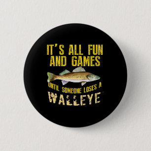 Badge Rond 5 Cm Pêche drôle de doré jaune Graphique d'eau douce po