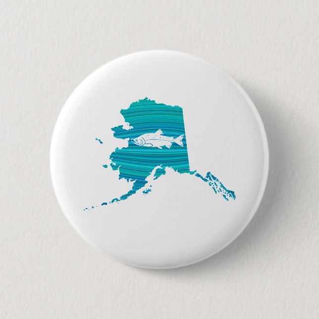 Badge Rond 5 Cm Pêche Saumon de la vague de l'Alaska (Devant)