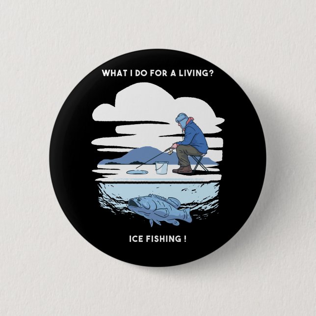Badge Rond 5 Cm Pêche sur glace - Hiver Pêcheur Design (Devant)