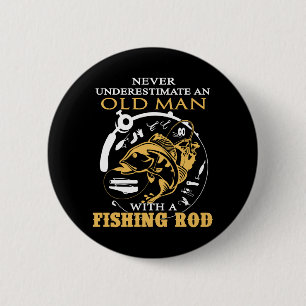 Badge Rond 5 Cm Pêche - Un vieil homme avec une canne à pêche