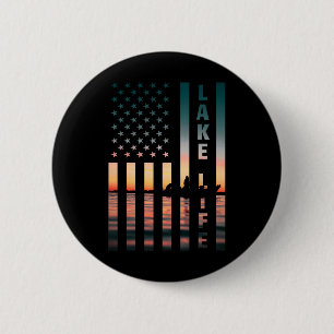 Badge Rond 5 Cm Pêcheur de la vie au lac Coucher de soleil Drapeau