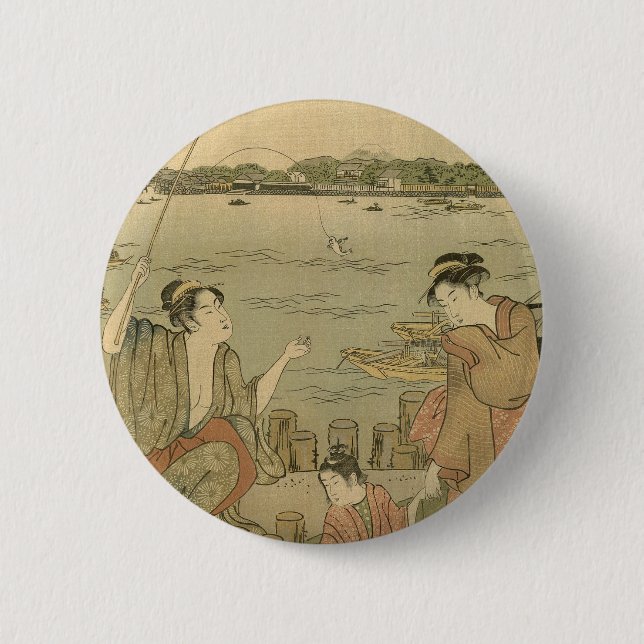 Badge Rond 5 Cm Pêcheurs Japonais (Devant)
