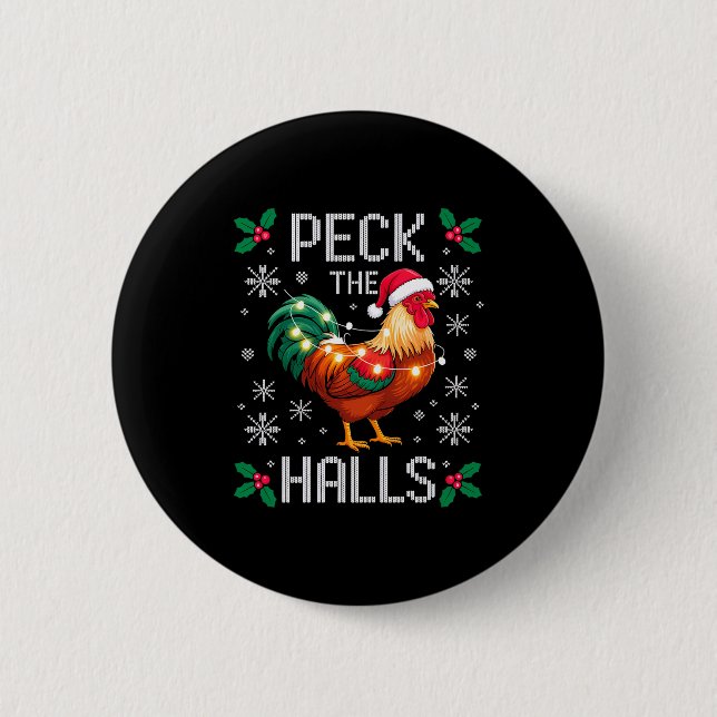 Badge Rond 5 Cm Peck The Halls Chicken Christmas Lights Snowflakes (Devant)
