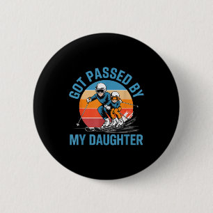 Badge Rond 5 Cm Pédalé par ma fille, papa drôle de ski skieurs Amo