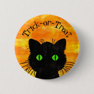 Badge Rond 5 Cm Peek-A-Boo Black Cat Orange Trick-or-Treat