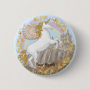 Badge Rond 5 Cm Pegasus Castle pin Unicorn
