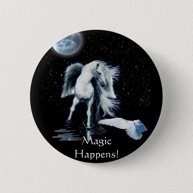 Badge Rond 5 Cm PEGASUS et collection BLANCHE de RAVEN (Devant)