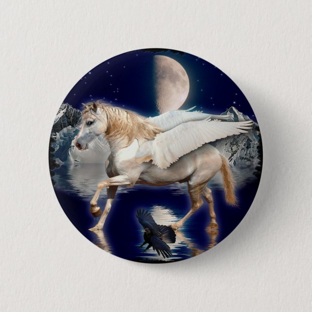 BADGE ROND 5 CM PEGASUS ET RAVEN NOIR (Devant)