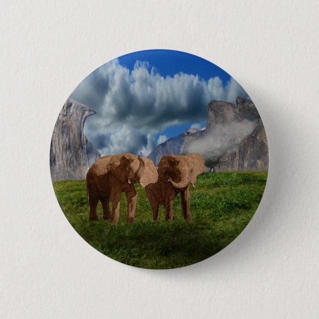 Badge Rond 5 Cm Peinture à l'huile d'éléphant Duo, insigne de bout (Devant)