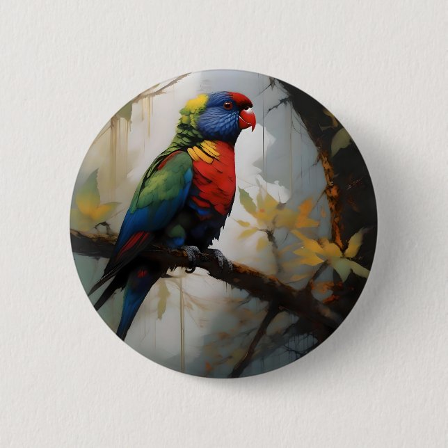 Badge Rond 5 Cm Peinture à l'huile Rainbow Lorikeet (Devant)