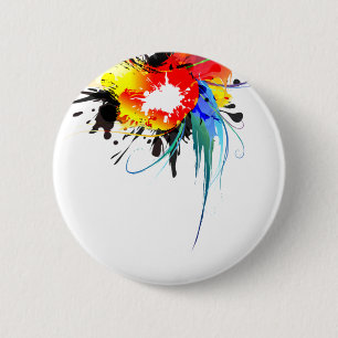 Badge Rond 5 Cm Peinture Abstraite de perroquets sauvages