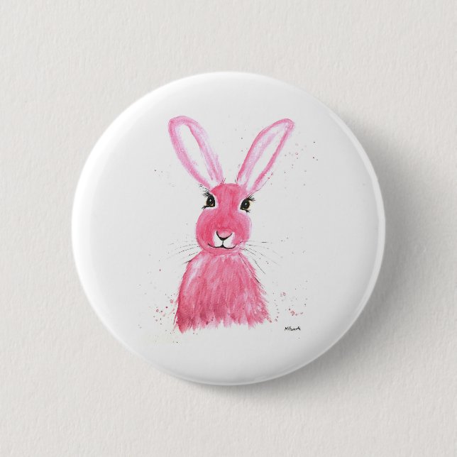 Badge Rond 5 Cm Peinture d'aquarelle de lièvre rose (Devant)