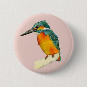 Badge Rond 5 Cm Peinture d'aquarelle d'oiseau de martin-pêcheur