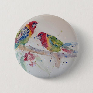 Badge Rond 5 Cm Peinture d'aquarelle rouge Rosella Parrot