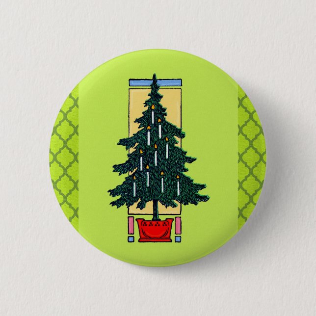 Badge Rond 5 Cm Peinture d'arbre de Noël (Devant)