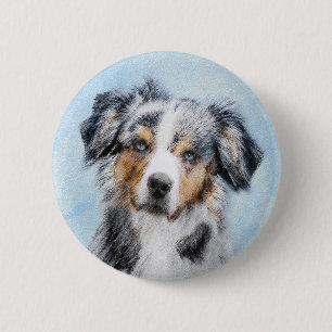Badge Rond 5 Cm Peinture de berger américaine miniature - Chien A