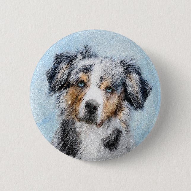 Badge Rond 5 Cm Peinture de berger américaine miniature - Chien Ar (Devant)