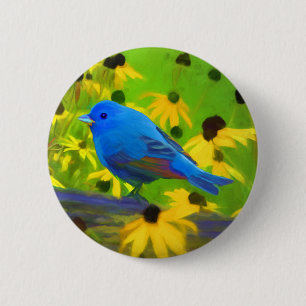 Badge Rond 5 Cm Peinture de Bunting Indigo - Art original pour ois