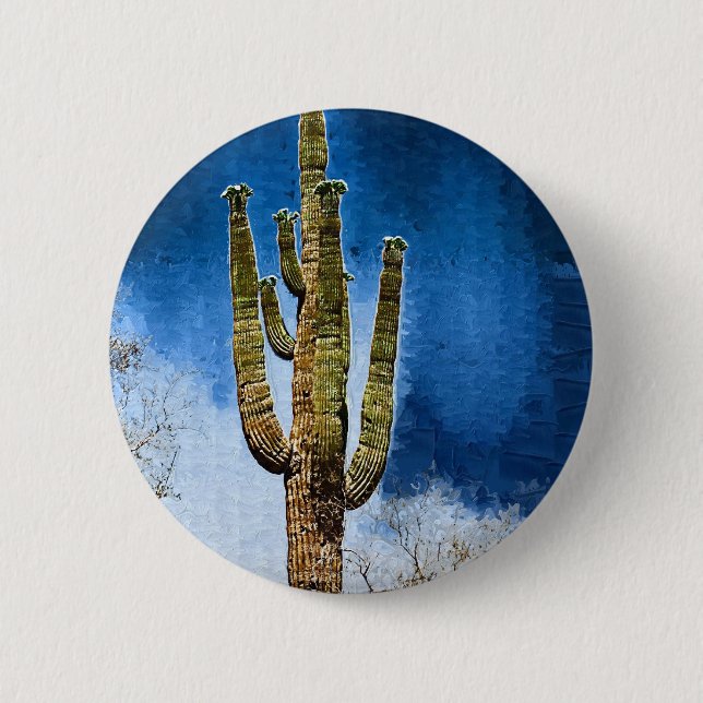 Badge Rond 5 Cm Peinture de cactus de Saguaro (Devant)