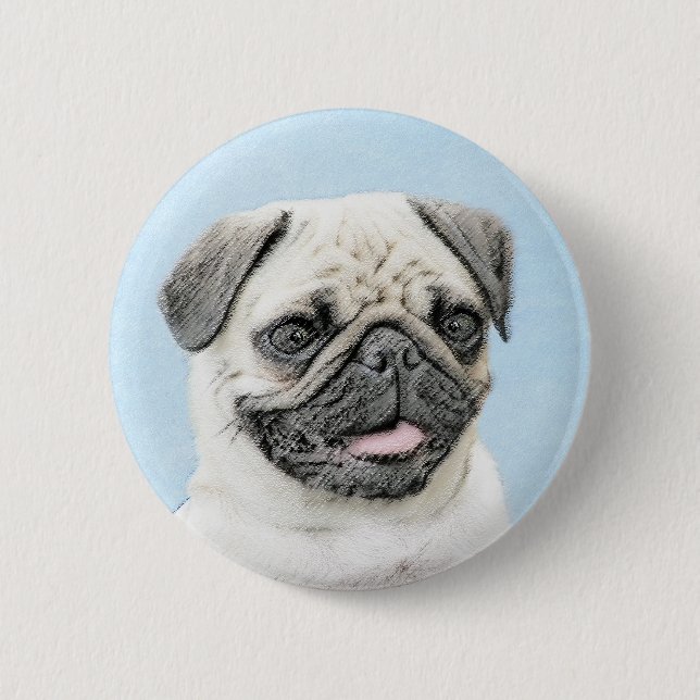 Badge Rond 5 Cm Peinture de carlin - Joli art original de chien (Devant)