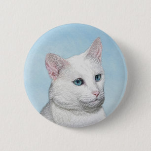 Badge Rond 5 Cm Peinture de chat blanc - Cute Original Cat Art