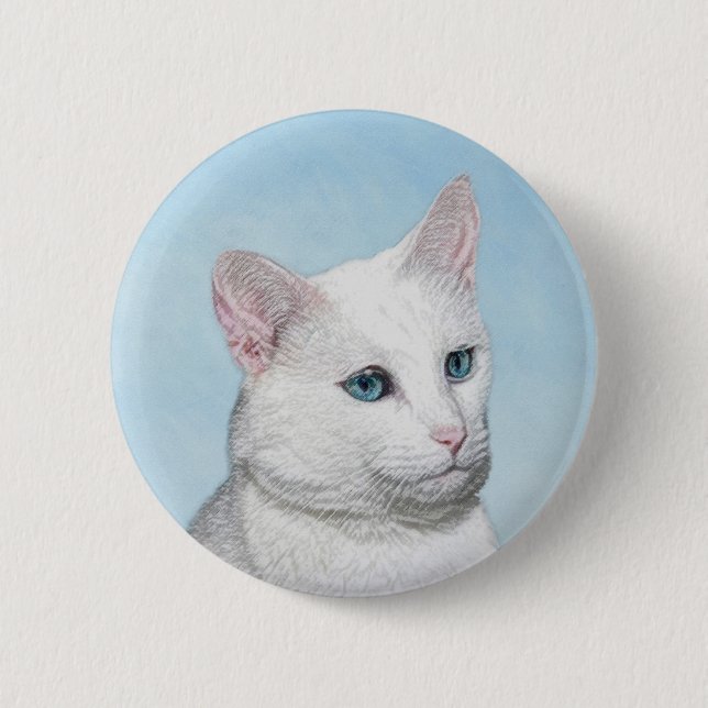 Badge Rond 5 Cm Peinture de chat blanc - Cute Original Cat Art (Devant)